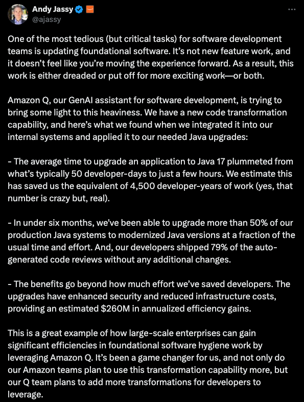 x.com post from Andy Jassy